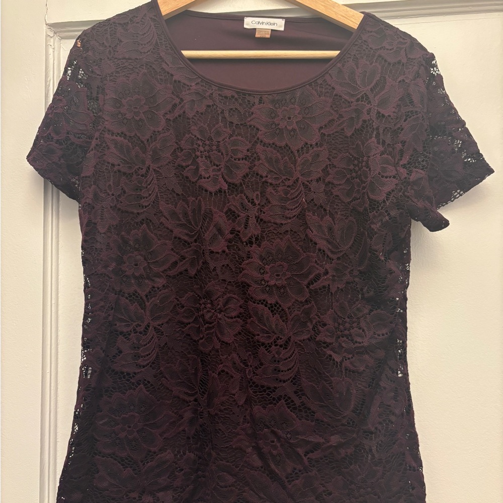 Calvin Klein Black Lace Short Sleeve Blouse